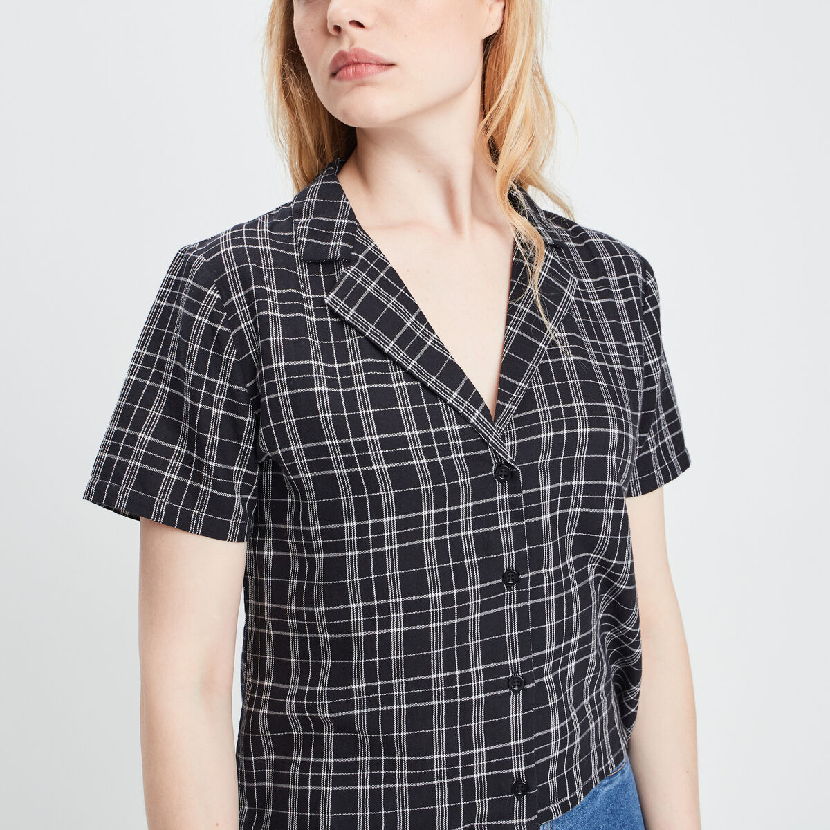 Chemise cropped coton noir femme