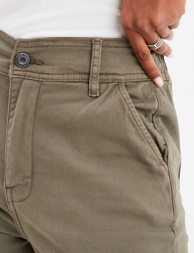 Pantalon cargo taille haute ajustable vert kaki femme