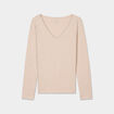 T-shirt manches longues col en V coton beige femme