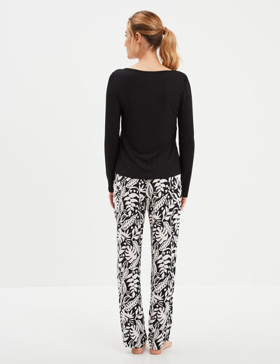 Ensemble pyjama manches longues 2 pièces noir femme