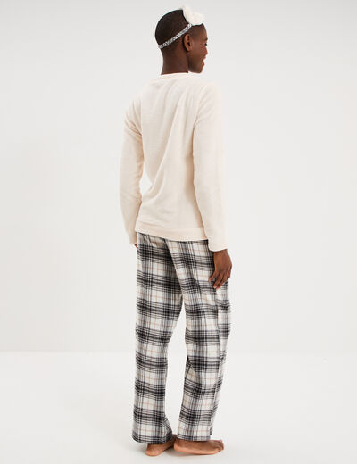 Ensemble pyjama effet polaire 3 pi&egrave;ces blanc femme