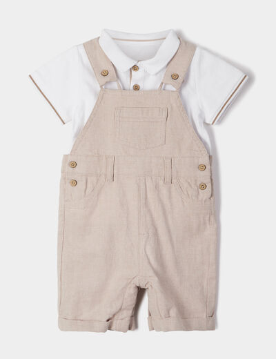 Ensemble 2 pièces salopette polo coton sable bébé garçon