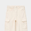 Pantalon large battle poches &agrave; rabat creme fille