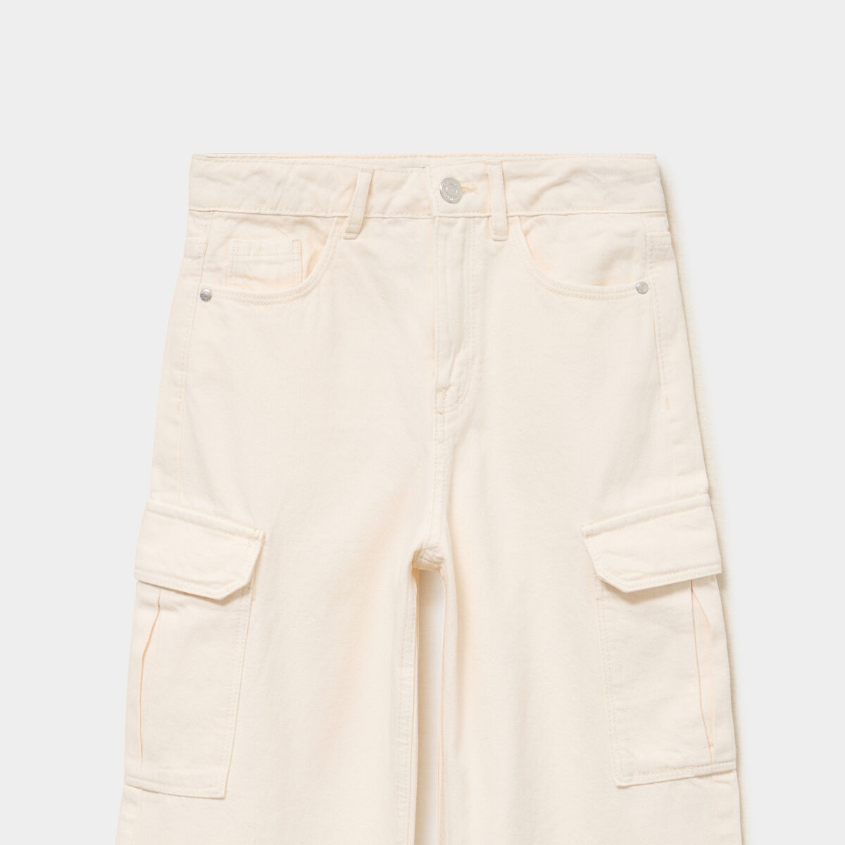 Pantalon large battle poches &agrave; rabat creme fille
