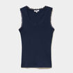 D&eacute;bardeur coton bords dentelle bleu marine femme