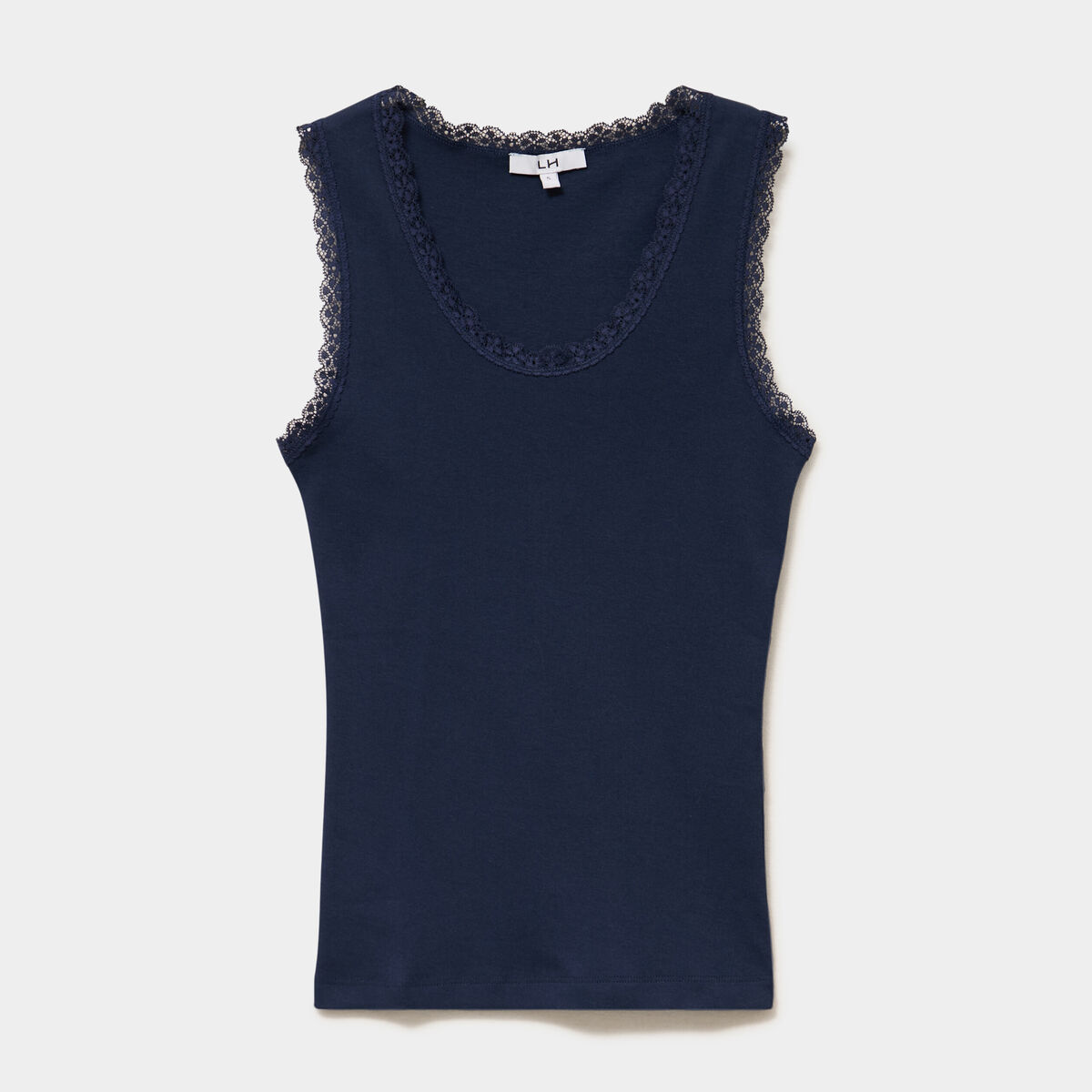 D&eacute;bardeur coton bords dentelle bleu marine femme