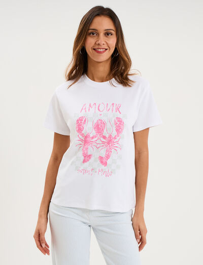T-shirt col rond manches courtes coton blanc femme