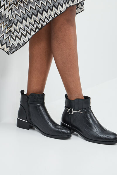 Bottines plates zippées noir femme