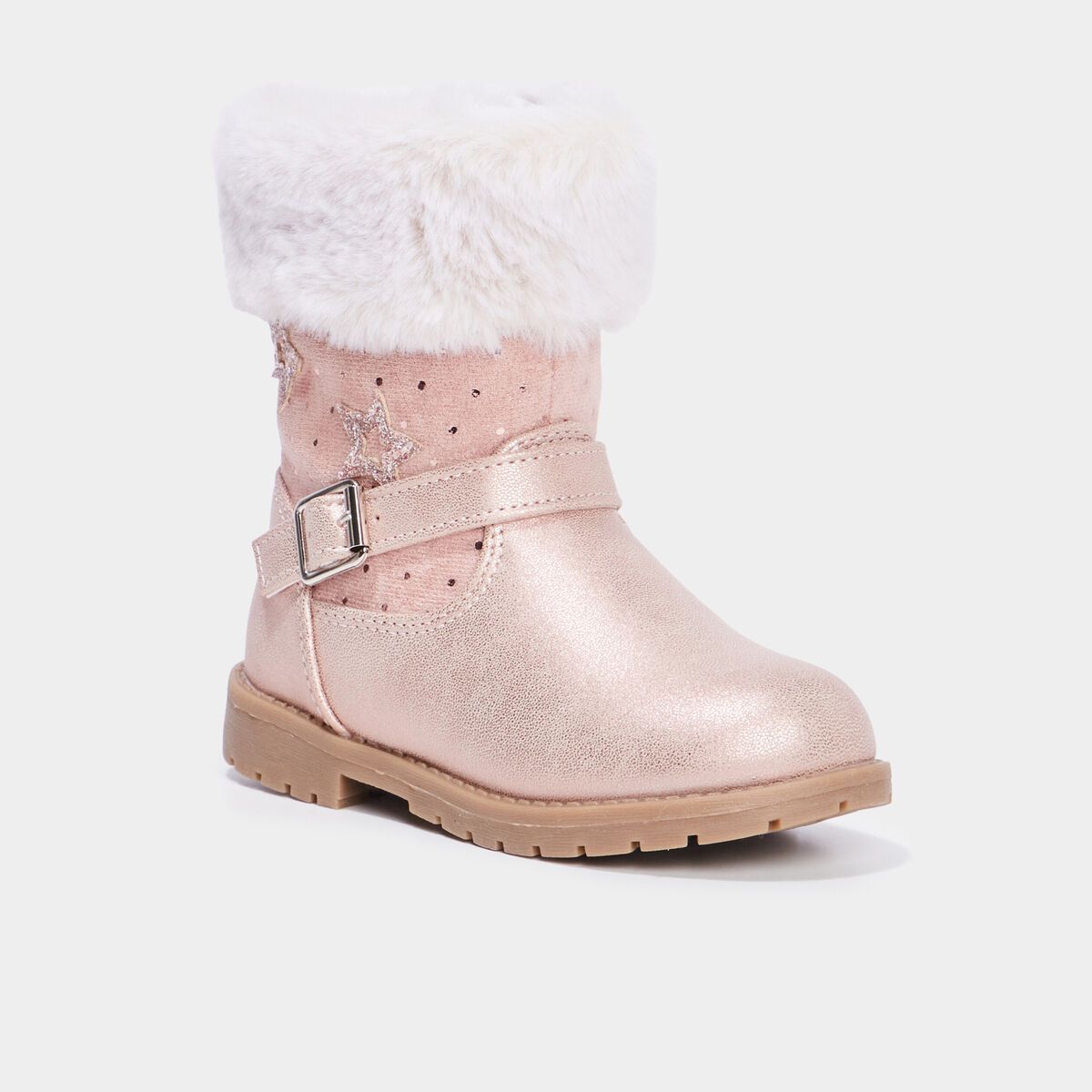 Bottes avec fourrure et paillettes rose champagne fille