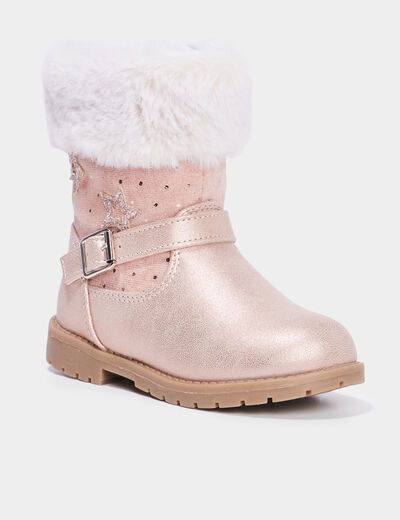 Bottes avec fourrure et paillettes rose champagne fille