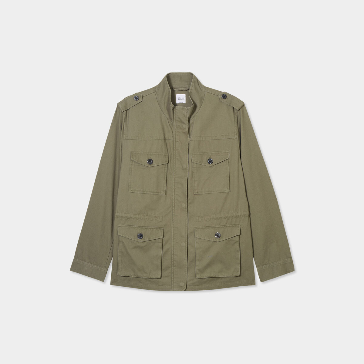 Veste mi-longue ajust&eacute;e coton vert kaki femme grande taille