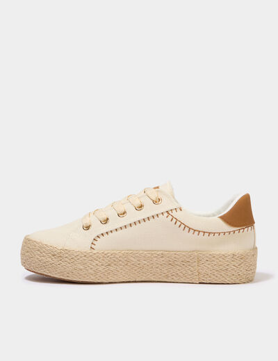 Tennis basses en toile compens&eacute;es sable femme