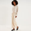 Pantalon wide leg cropped &agrave; boutons ivoire femme