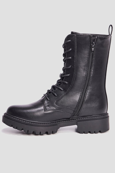 Boots à lacets zippées crantées noir femme