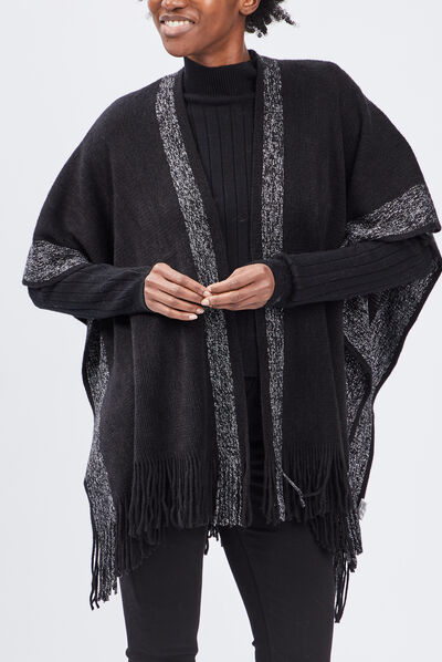 Poncho avec bandes métallisées noir femme