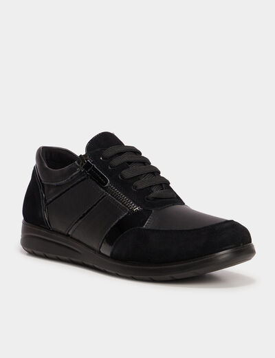 Tennis pied large en cuir Confortissimo noir femme