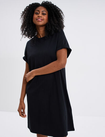 Robe t-shirt manches courtes coton noir femme
