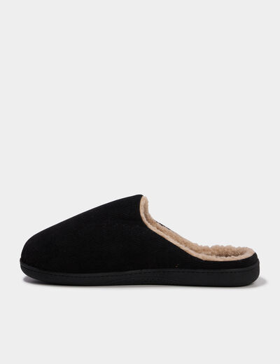 Chaussons mules velours fourr&eacute;s lavables taupe homme