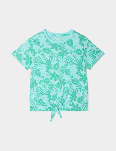 T-shirt avec noeud manches courtes bleu clair fille