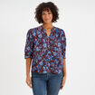 Blouse col tunisien manches 3/4 coton marron femme