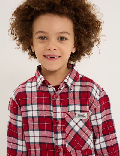 Chemise 1 poche manches longues coton rouge garçon