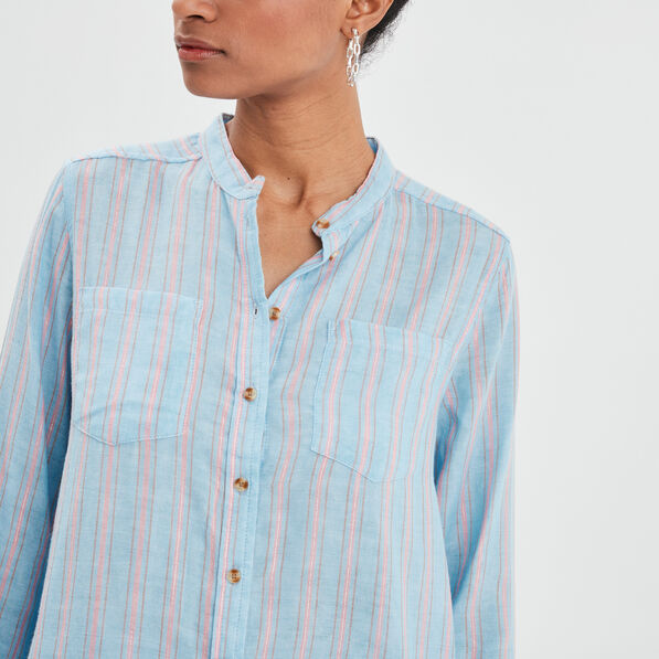 chemise manches longues col mao bleu clair femme Chemise manches longues col mao bleu clair femme
