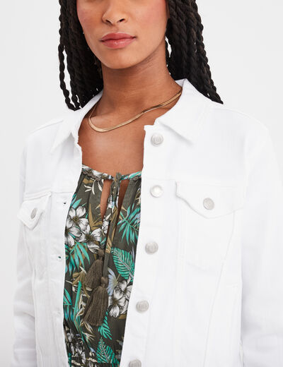 Veste en jean ajustée boutonnée denim blanc femme