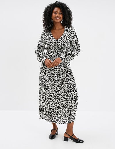 Robe midi empire fluide col en V noir femme