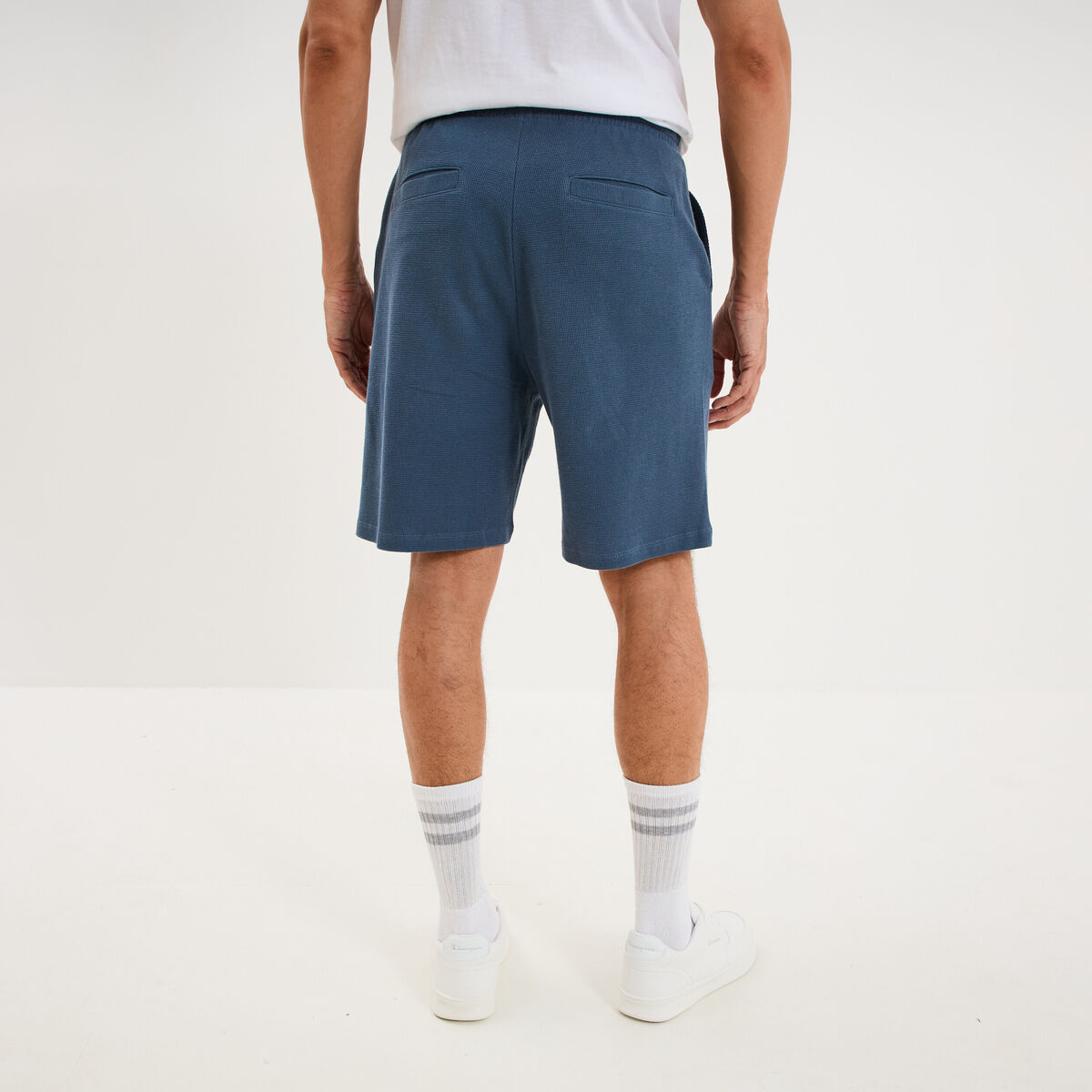 Bermuda chino textur&eacute; coupe droite coton bleu gris homme
