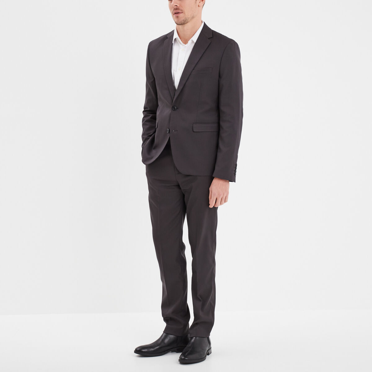 Pantalon de costume droit avec pinces gris fonc&eacute; homme