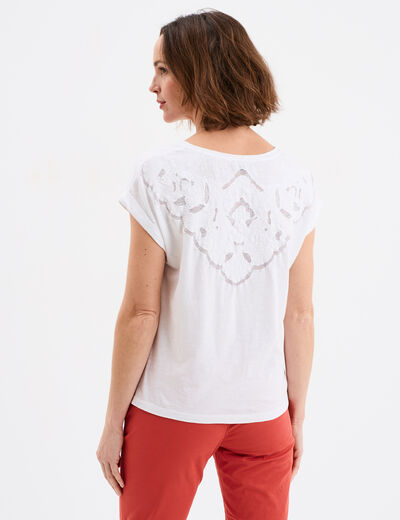 T-shirt dos dentelle brodée coton blanc femme
