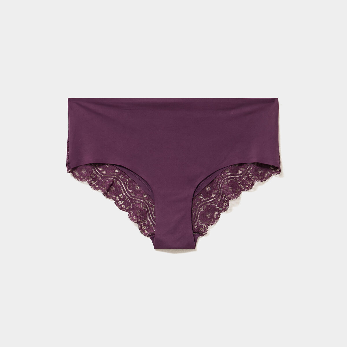 Shorty invisible &agrave; dentelle prune femme