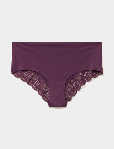 Shorty invisible &agrave; dentelle prune femme