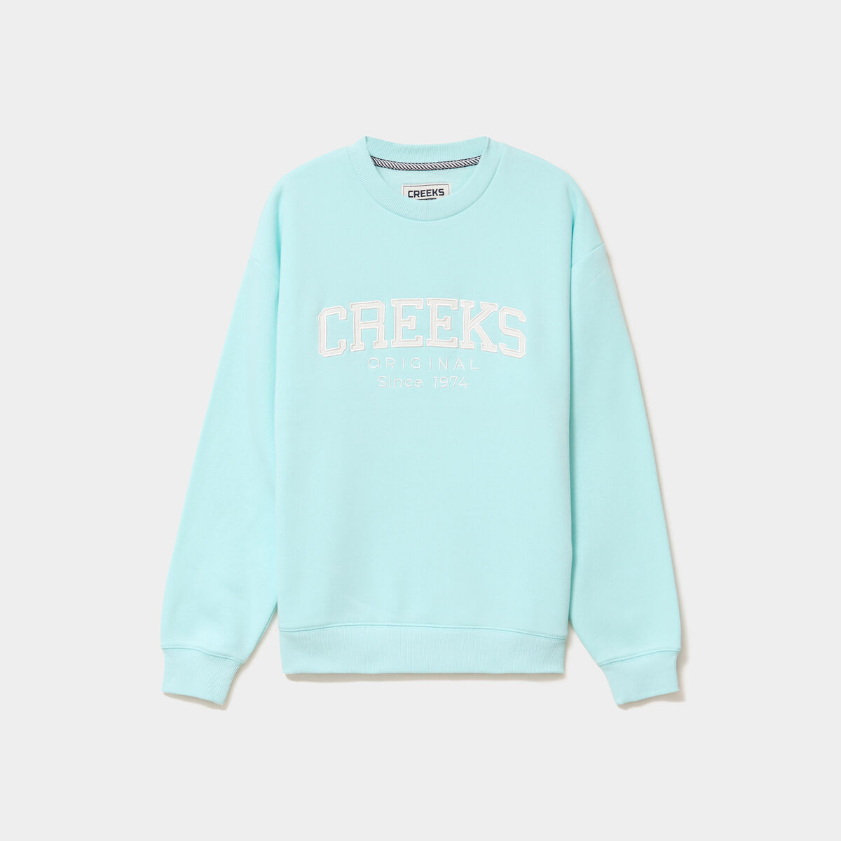 Sweat molleton col rond manches longues bleu turquoise femme