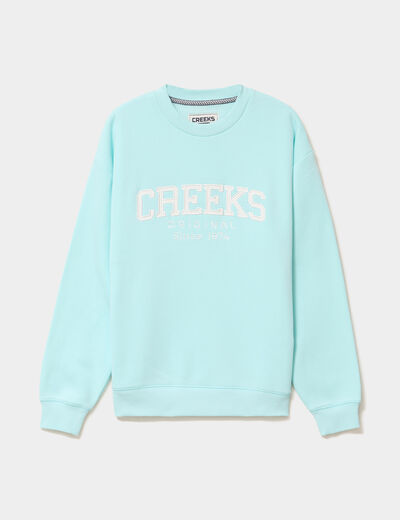 Sweat molleton col rond manches longues bleu turquoise femme