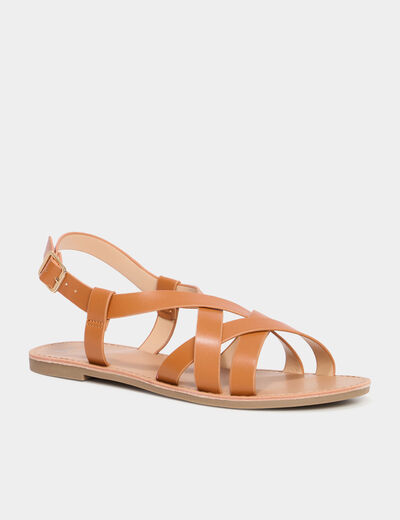 Sandales plates multibrides marron femme
