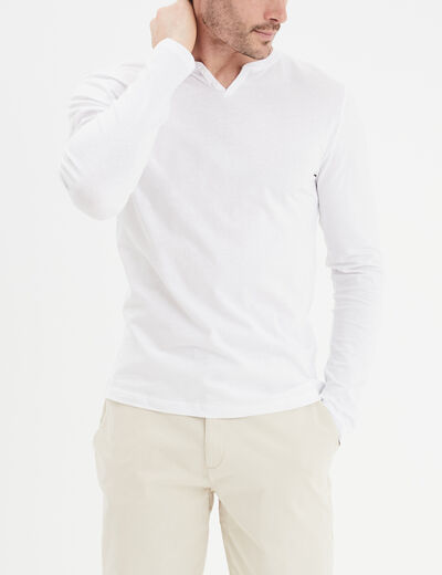 T-shirt col tunisien manches longues blanc homme