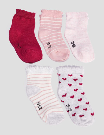 Lot 5 paires chaussettes rose bébé fille