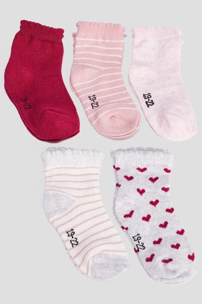Lot 5 paires chaussettes rose b&eacute;b&eacute; fille
