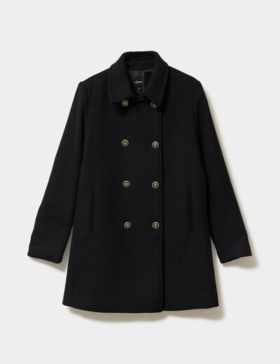 Manteau double boutonnage noir femme
