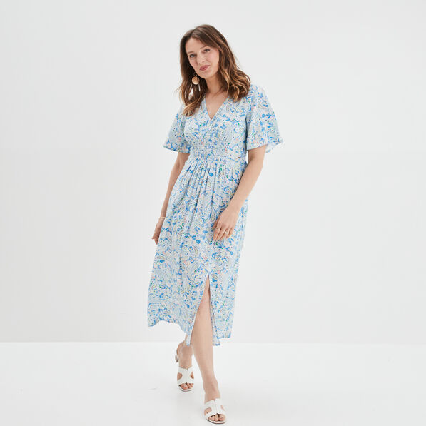 Robe longue droite Creeks blanc femme