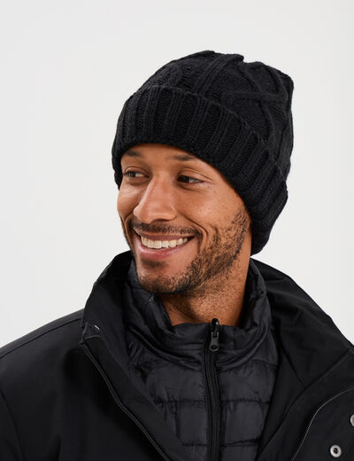 Bonnet &agrave; torsades noir homme