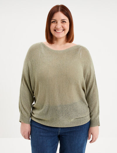 Pull manches longues col rond vert kaki femme grande taille