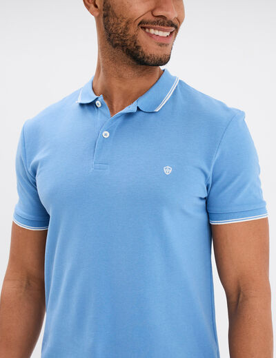 Polo manches courtes bords contrastés bleu homme