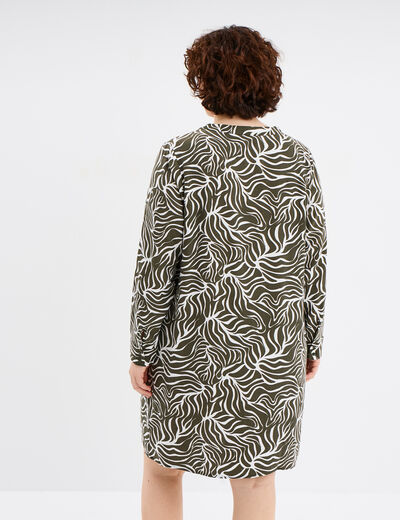 Robe courte ample col en V vert kaki femme grande taille