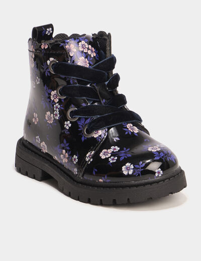 Boots crant&eacute;es &agrave; lacets noir b&eacute;b&eacute; fille