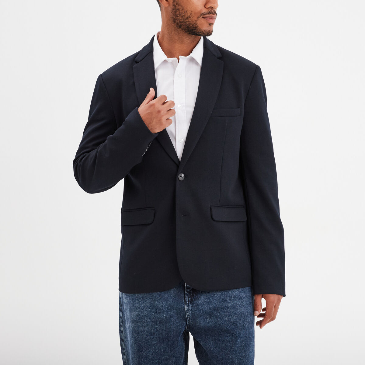 Veste costume boutonnée 1 poche buste bleu foncé homme