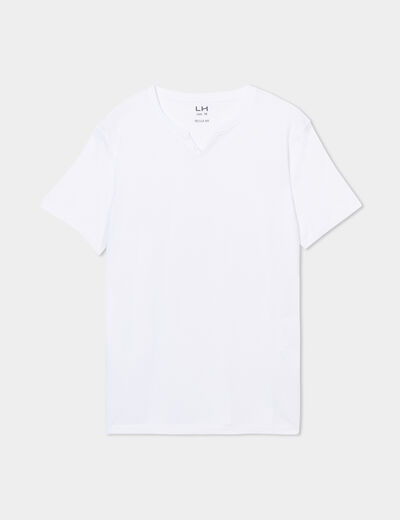 T-shirt manches courtes col tunisien blanc homme