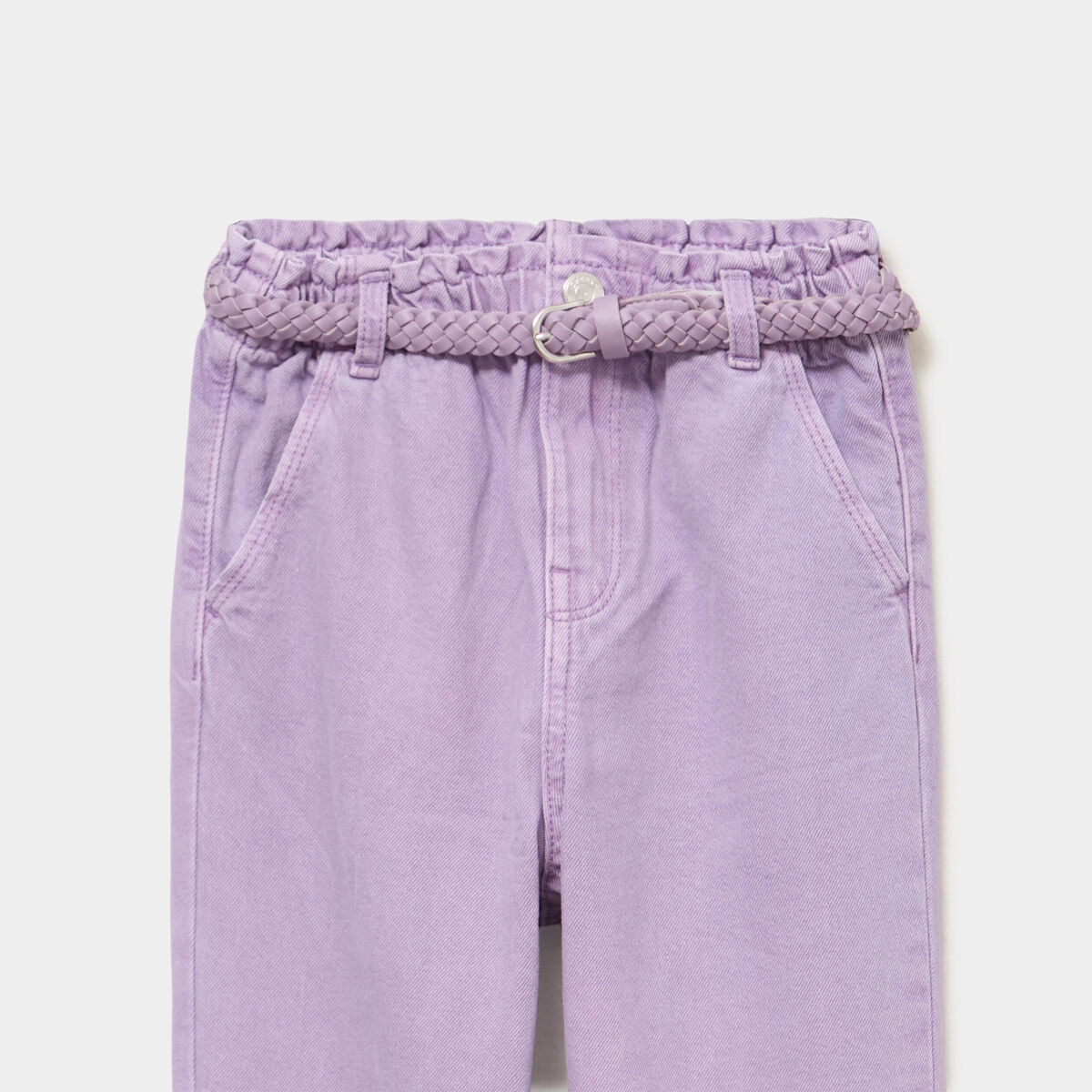 Pantalon mom taille &eacute;lastiqu&eacute;e mauve fille