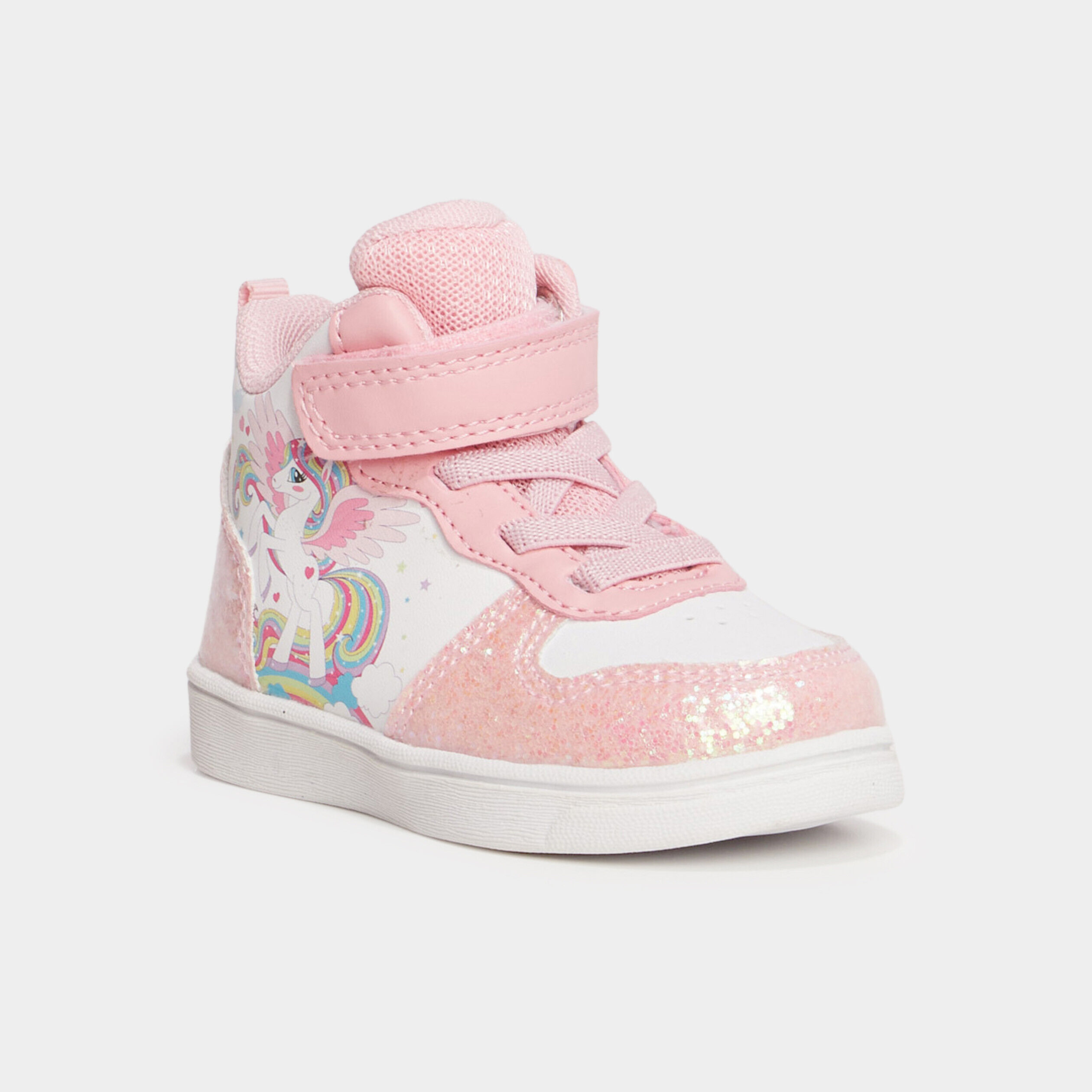 Baskets montantes scratchs et paillettes rose bébé fille